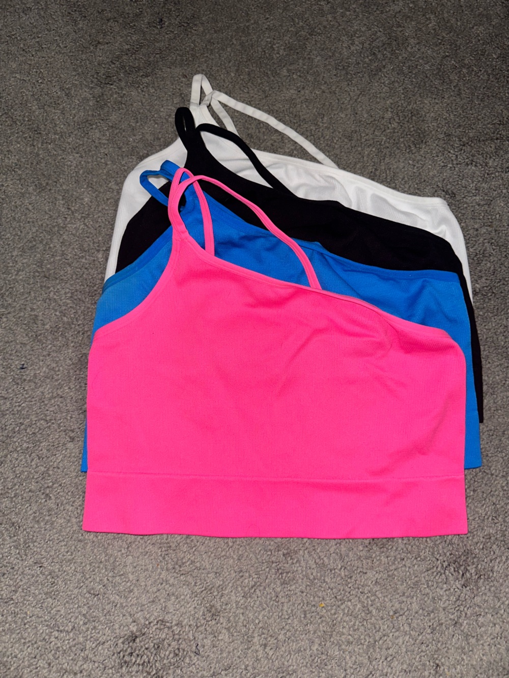 No Boundaries One-Shoulder Bralettes in Hot Pink, Blue, Black & White